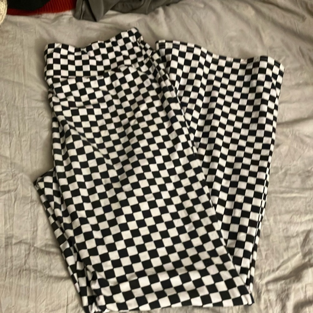 Checkered cotton pull on pants XL black & white 15-17